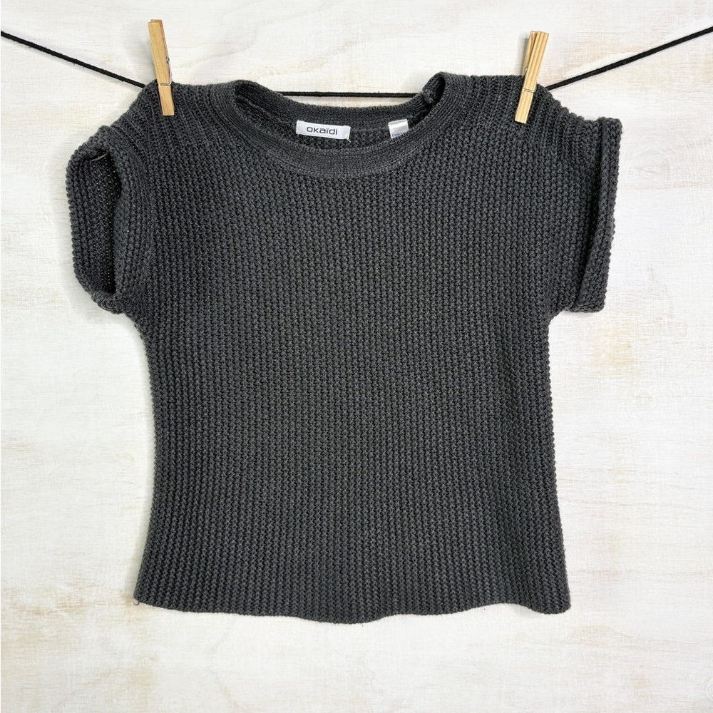 OKAIDI Charcoal Knit Crew Neck Top